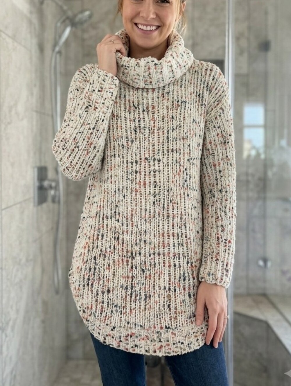 Jessica Simson Cowl Neck Knitted Confetti Sweater S